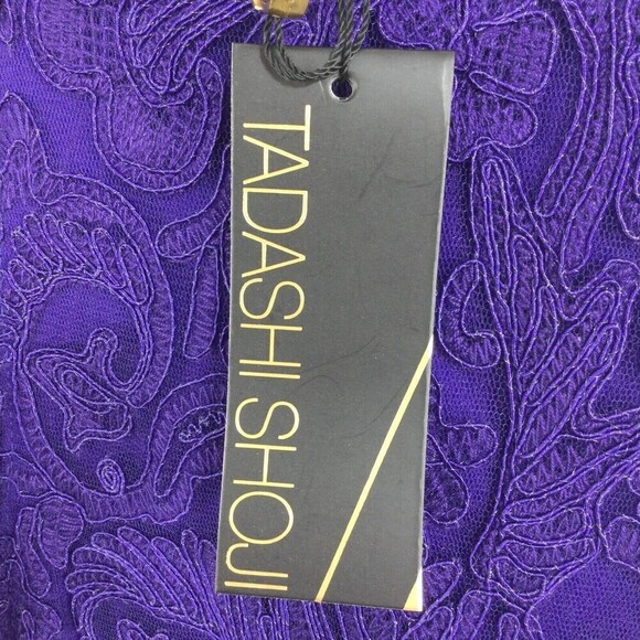 Tadashi Shoji Corded Lace Embroidery Tulle Cap Sleeve V-Back Dress Purple 6 - Picture 8 of 10